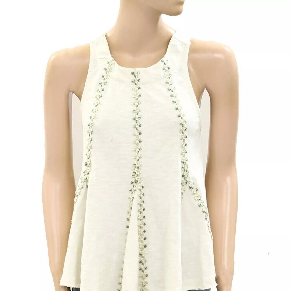 Free People Bandit Blouse Top Embroidered Soft Cotton Cutout Billowy S - Picture 5 of 8